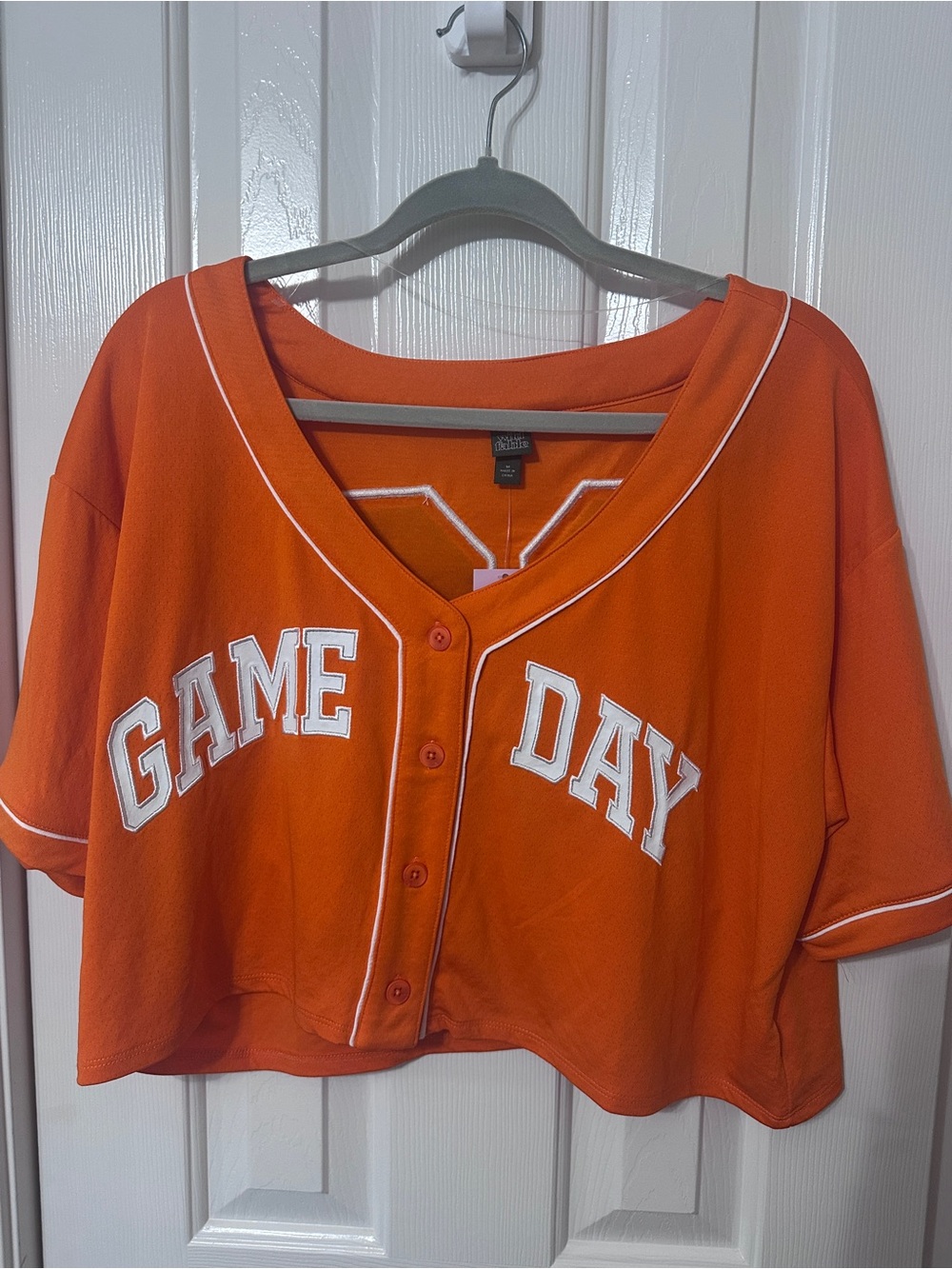 NWT wild fable Orange Cropped 'GAME DAY' Button-Front Jersey
